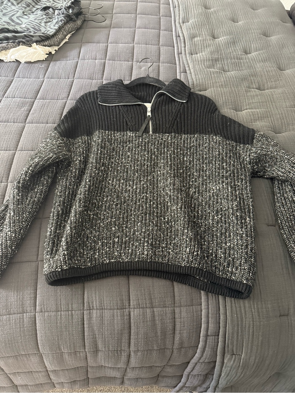 Women’s Varley Two-Tone Black and Gray Quarter-Zip Sweater